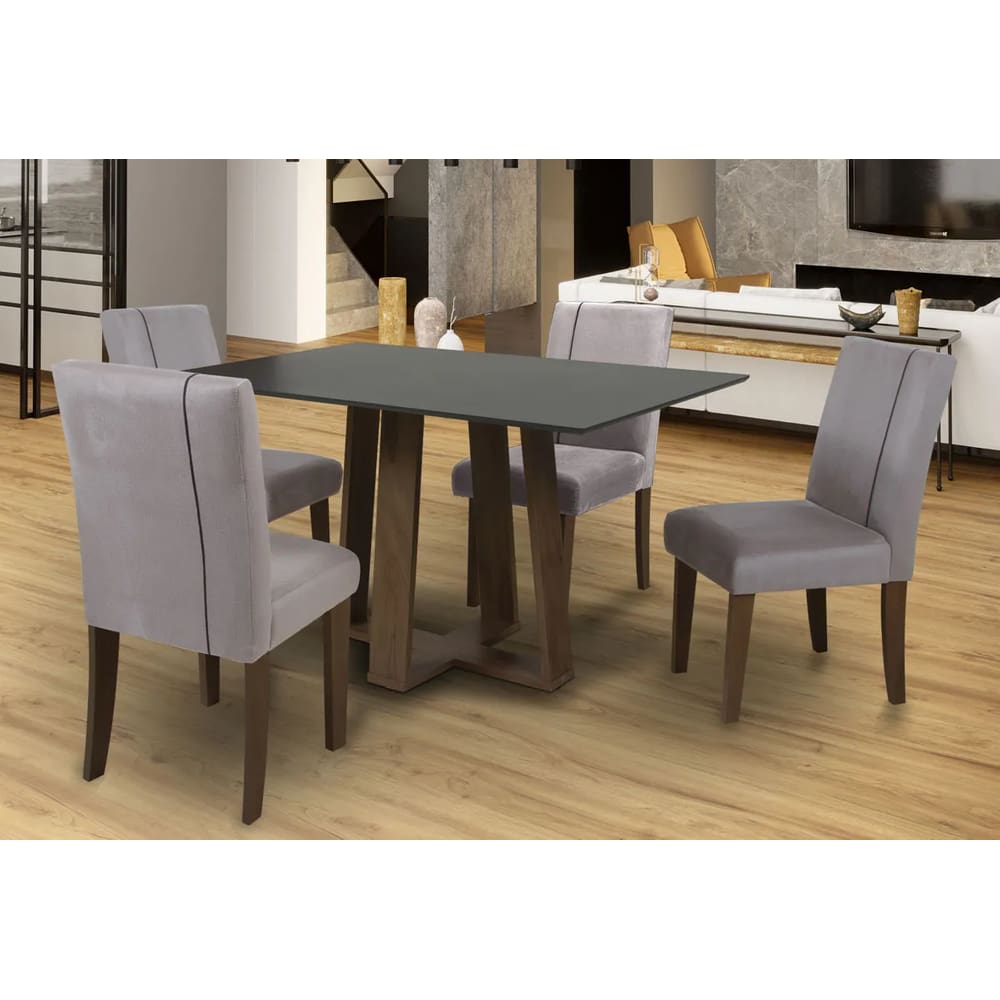 Mesa Celta 1,20X0,90 C/ Vidro Imbuia / Preto - Dobue Movelaria