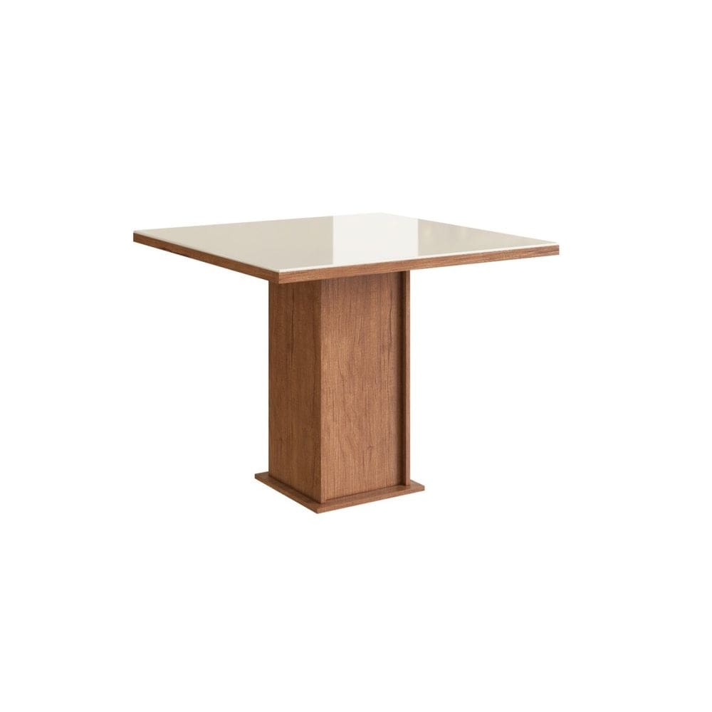 Mesa 90X90 Com Vidro Canto Reto 115 Canela Off White