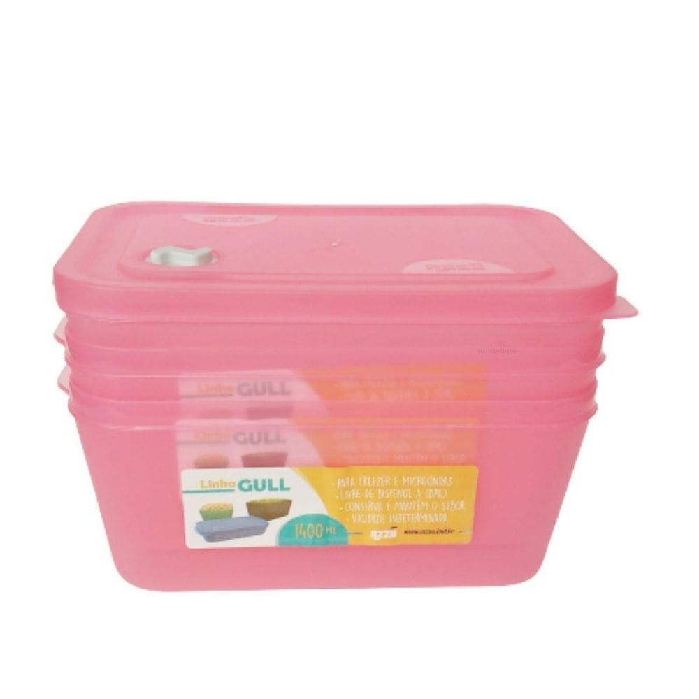 Kit 03 Pote Plastico Gull Válvula Translucido 1400Ml Vermelh