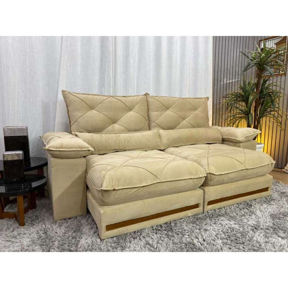 Sofá Retrátil Reclinável 2,90 m Bege Claro 511 Agar