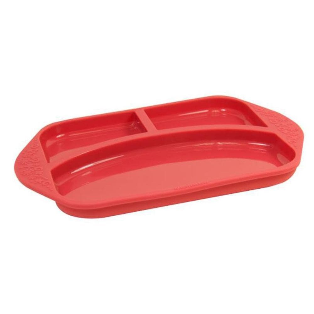 Prato Com Divisória Em Silicone - Vermelho