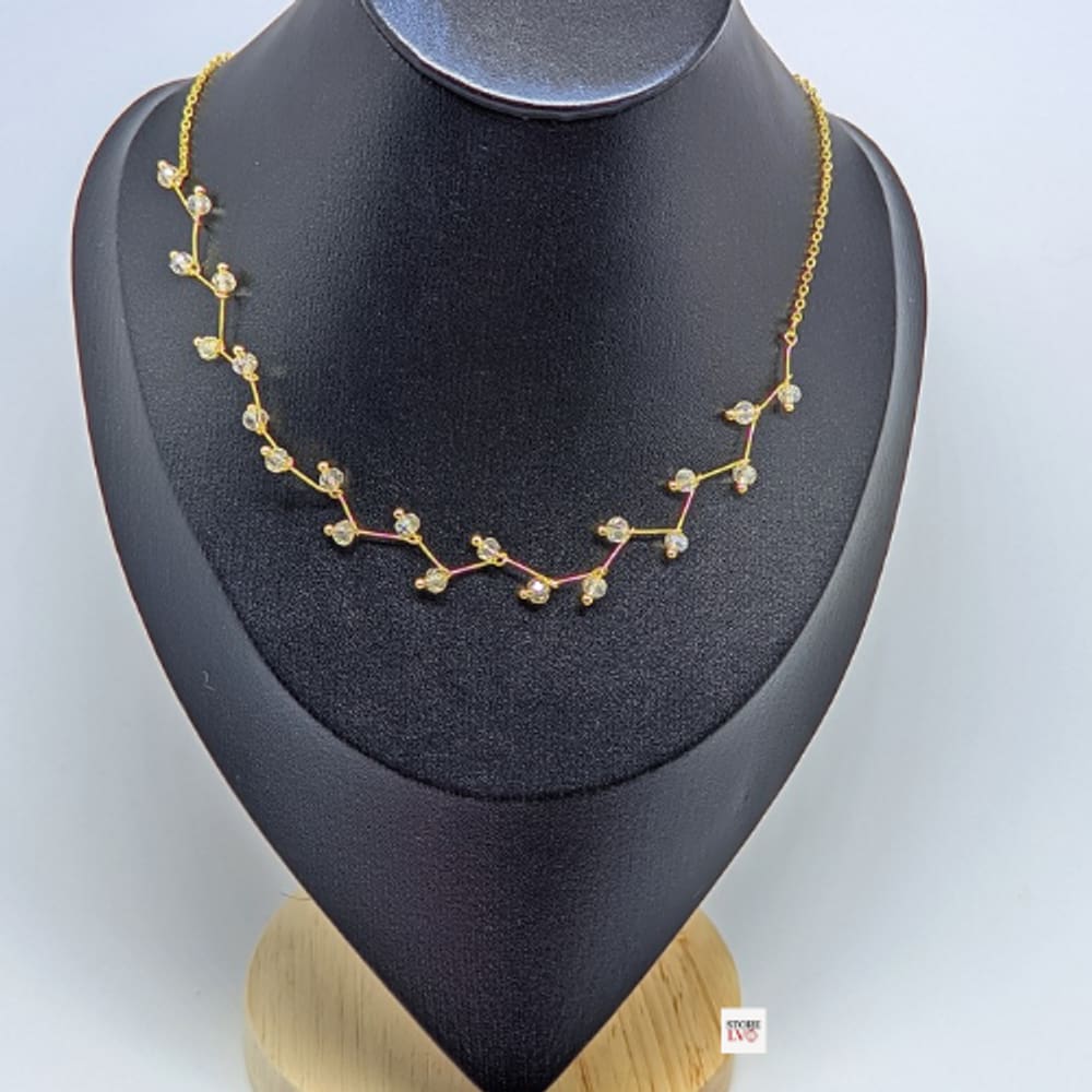 Colar Choker zig zag Feminina com Pedras Zircônias cascalhos cristais Preta Dourado Folheado Ouro Casamento Festa