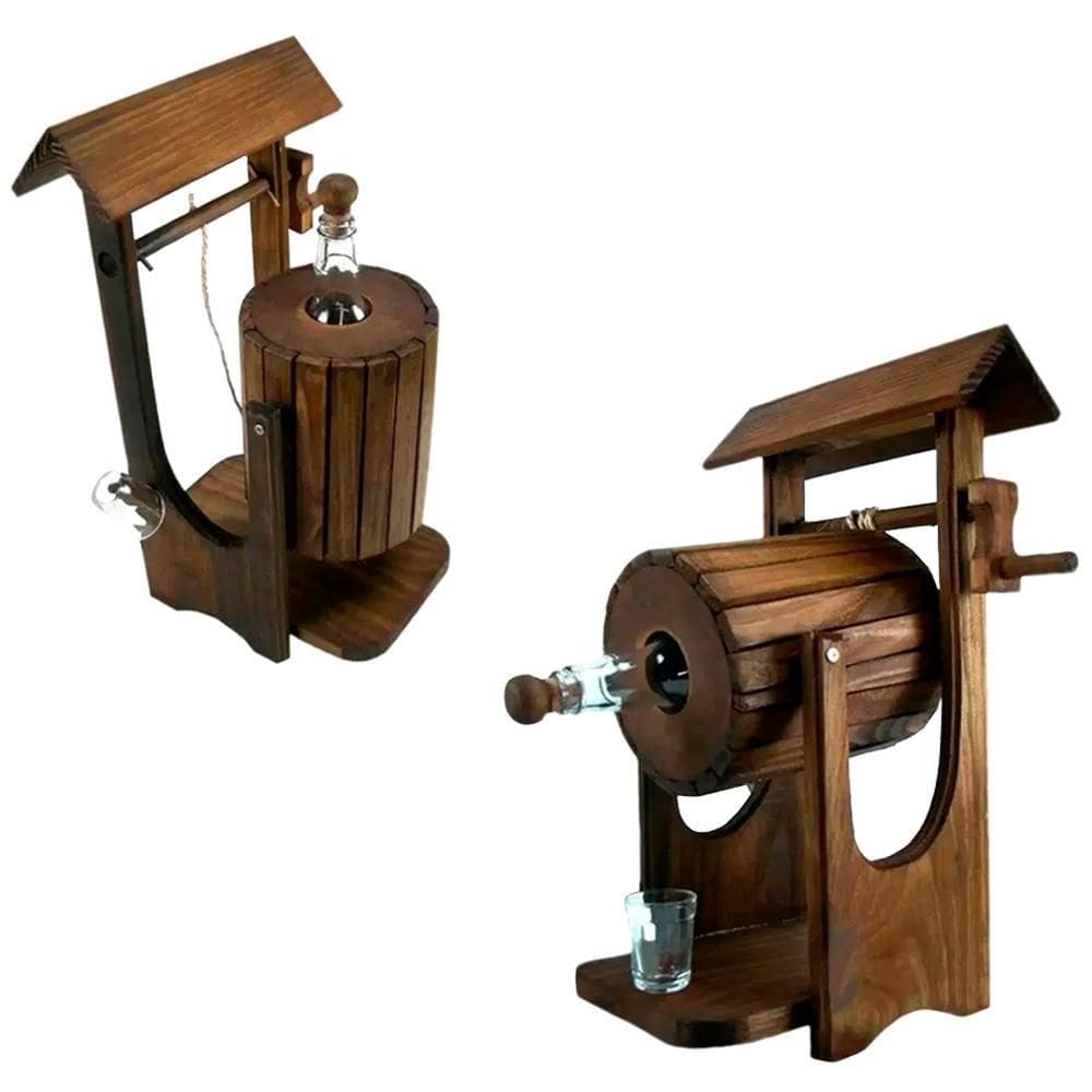 Pingômetro Madeira Barril Cachaça 1,1l + Copo 55ml