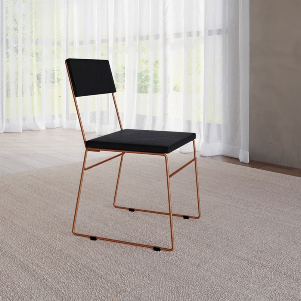 Cadeira de Jantar Málaga Assento Veludo Preto Base Cobre