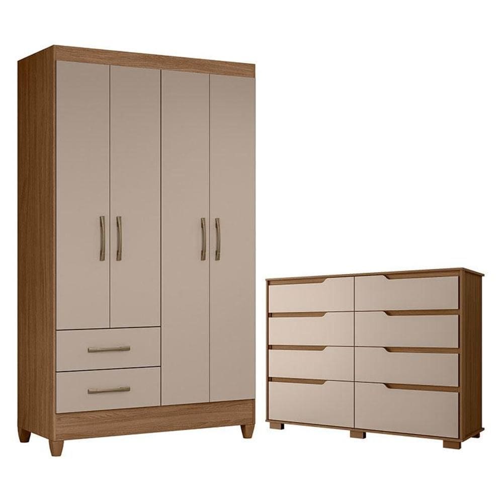 Guarda Roupa Solteiro Chile e Cômoda Georgia Carvalho Fendi – Moval