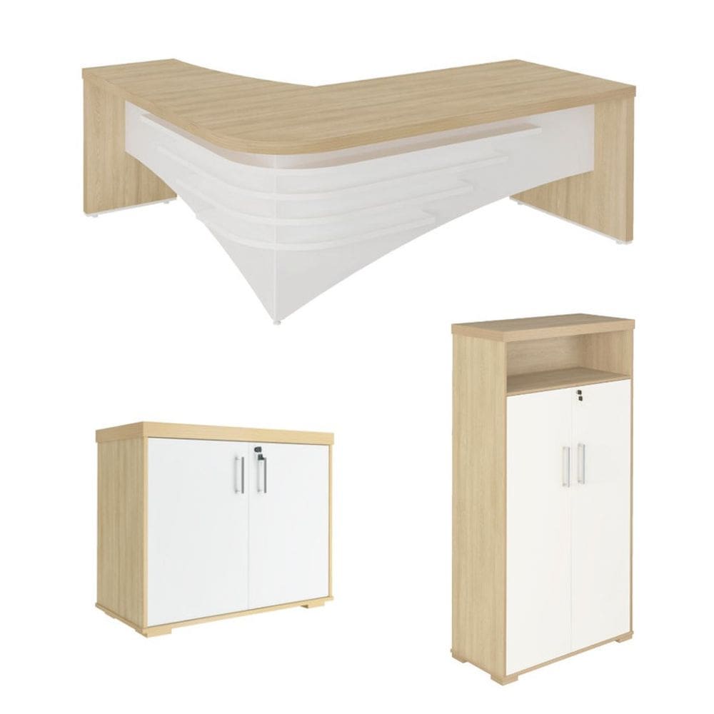 Conjunto Escritório: Mesa Diretor + Balcão + Armário