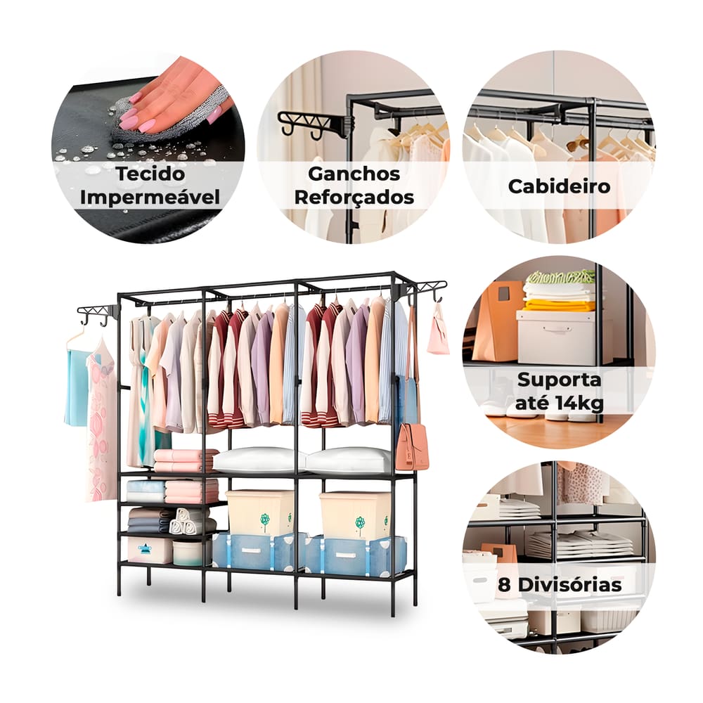 Guarda Roupa Decoteam Dobrável Closet Aberto Organizador Aço