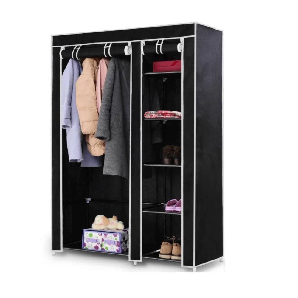 Guarda Roupa Duplo Organizador 4 Prateleiras Arara Cabideio Casacos Blusas Sapateira Preta
