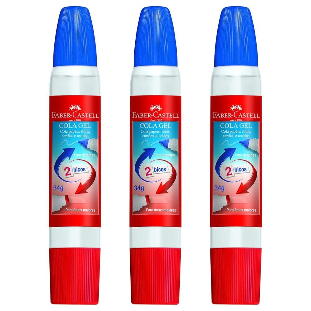 Kit 03 Cola em Gel Transparente 2 Bicos 34g Precisão e Versatilidade - Faber-Castell | Papelaria | Material Escolar |