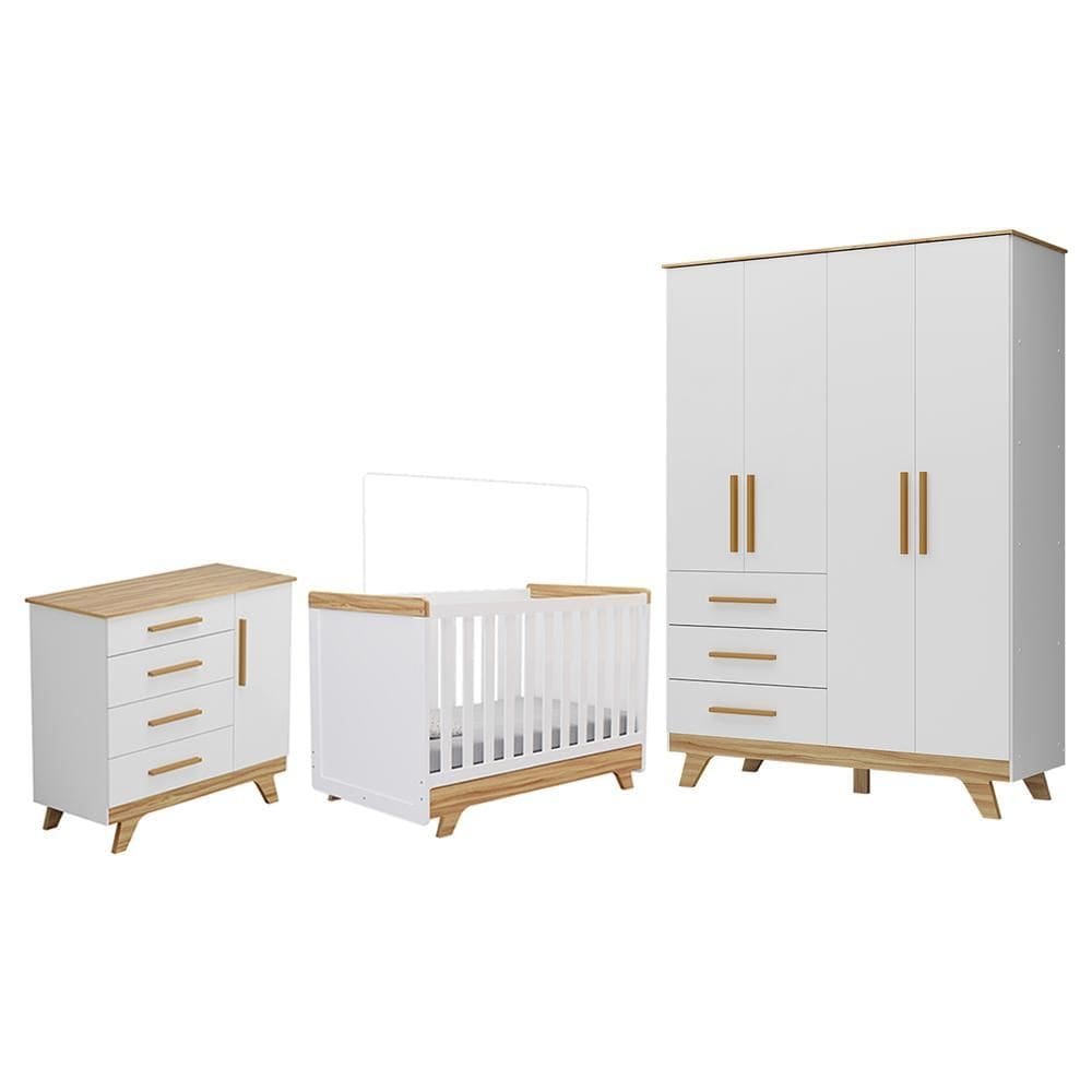 Dormitório Infantil Retrô Guarda Roupa, Cômoda e Berço - Móveis Peroba