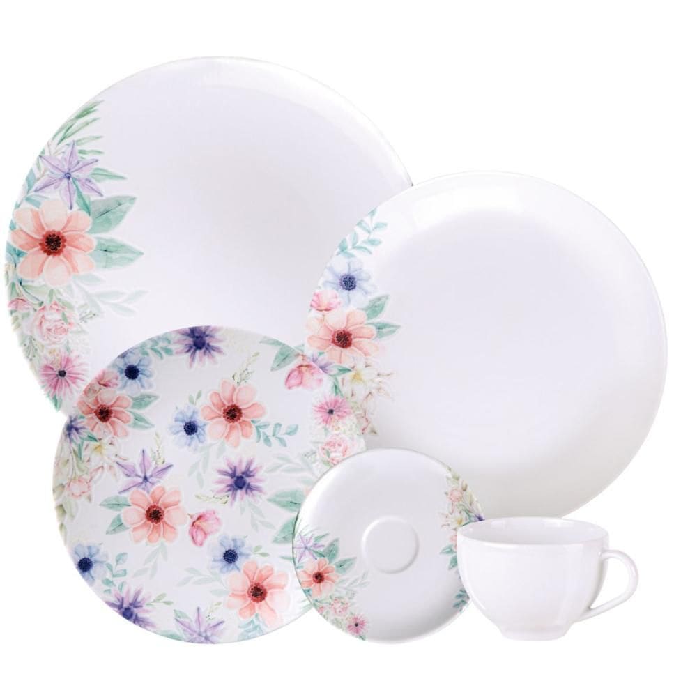 Jogo de Jantar 30 Peças Tramontina Floratta Porcelana Mesa Posta Aparelho 6 Pessoas