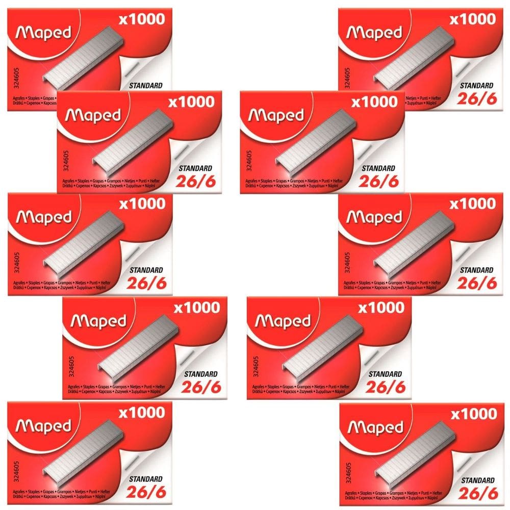 Kit 10 Grampo 26/6 Standard Caixa C/ 1000 unidades Cada - MAPED