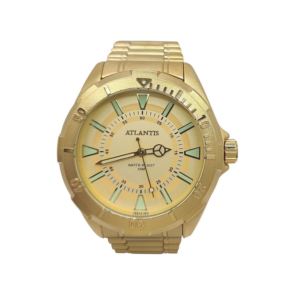 Relógio Atlantis Analógico Grande Dourado Resistente agua 50