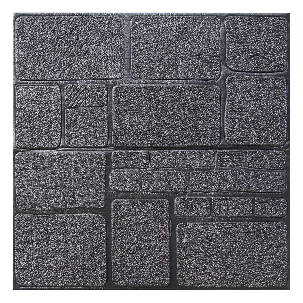 Kit 4 Painel Placa 3D Auto Adesivo Tijolinho Pedras Preto 70x70cm