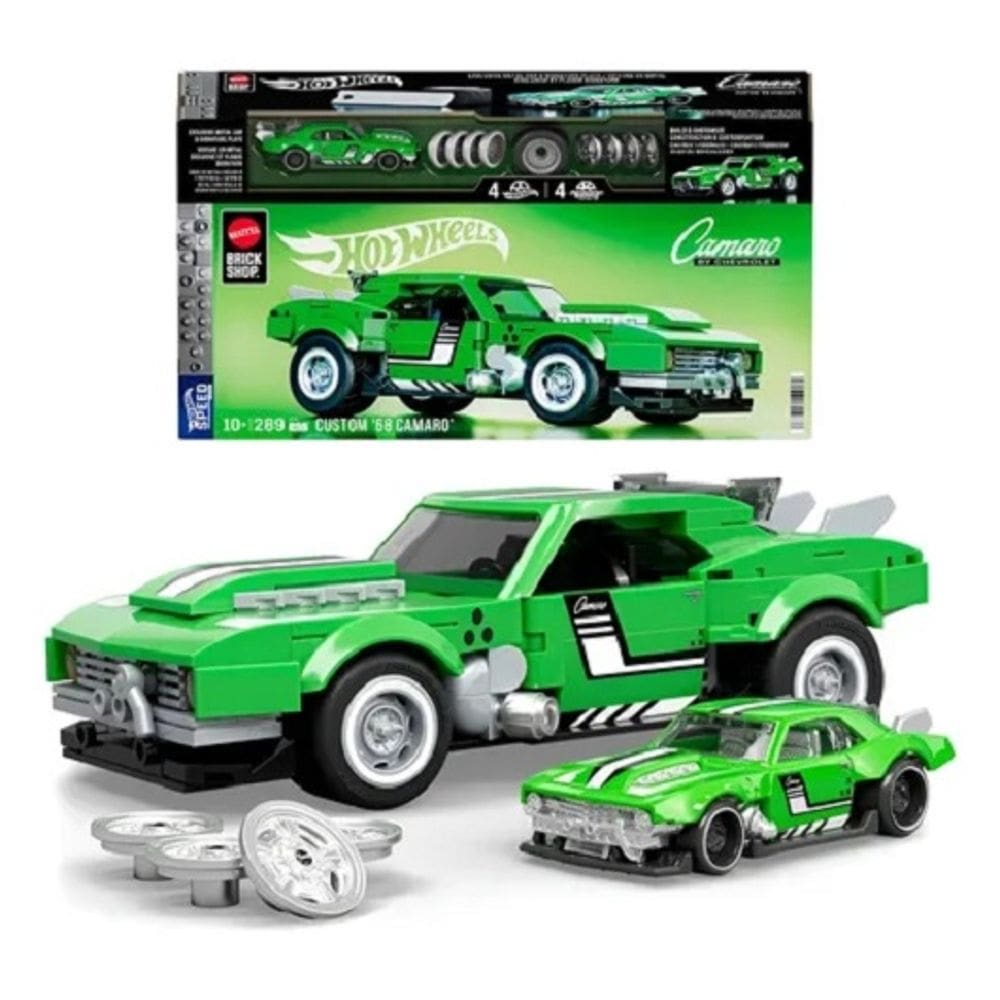 Hot Wheels Brick Shop Blocos Montar Custom 68 Camaro – Exclusiva Miniatura Metal – 289 peças