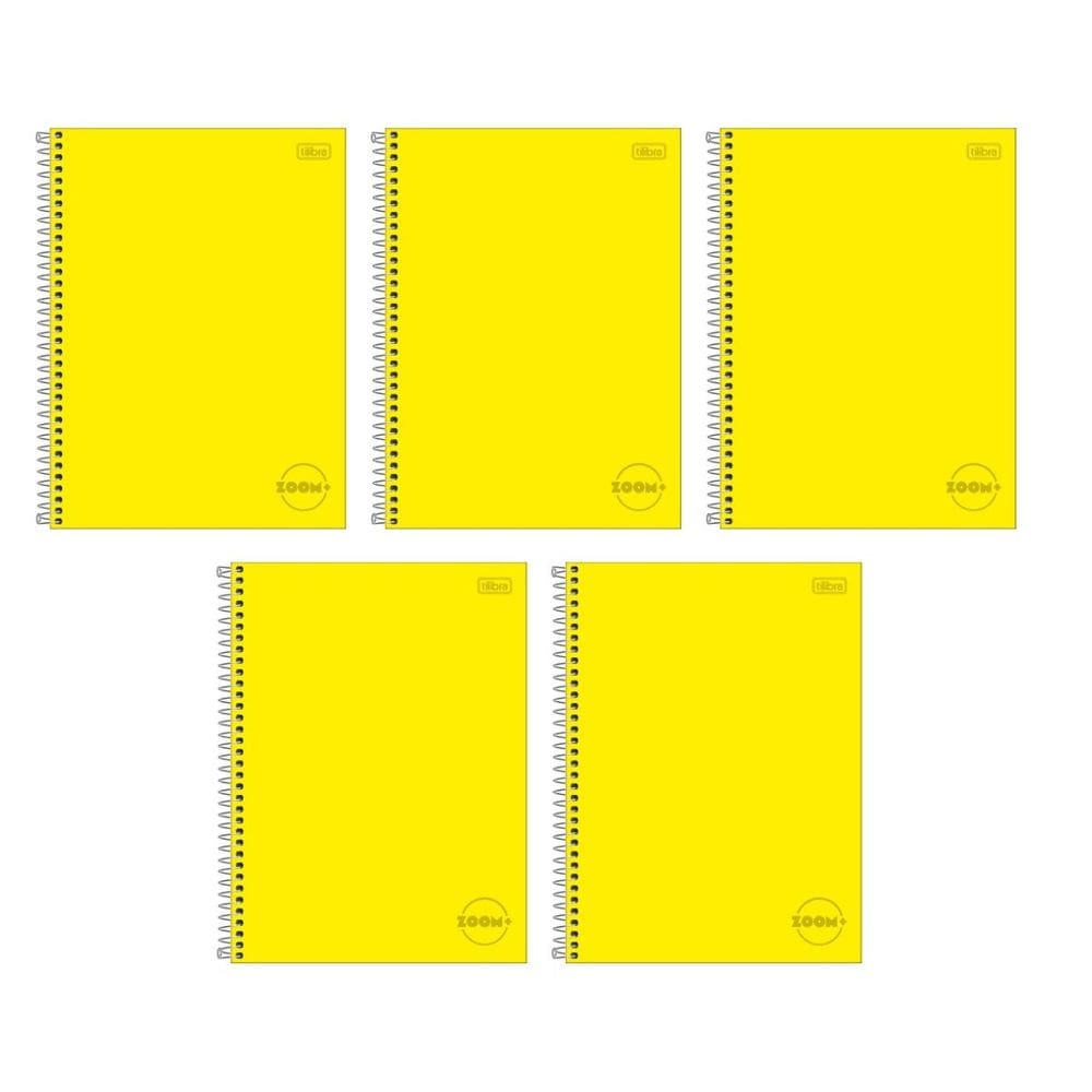 Kit com 5 Cadernos Universitário Espiral Tilibra com 96 Folhas Pautadas Zoom Amarelo Escolar Aula