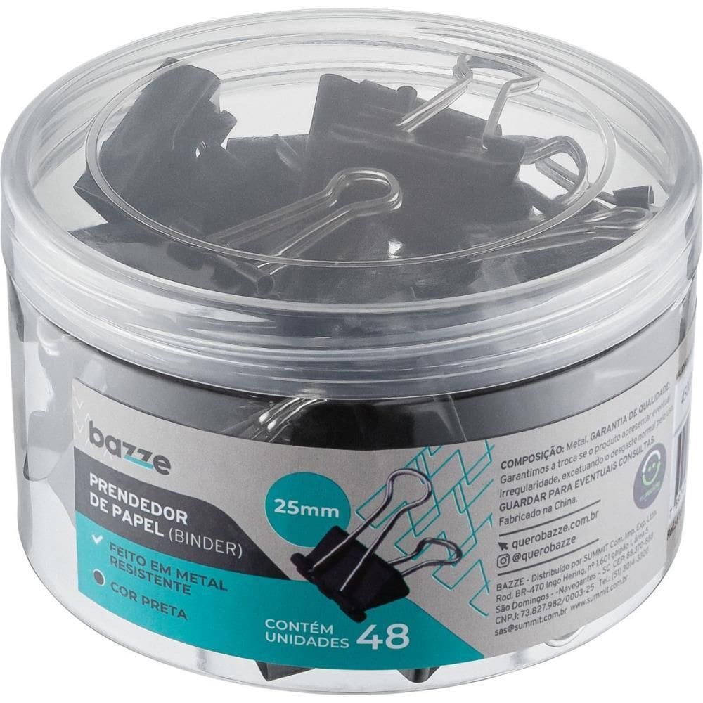 Prendedor de Papel Bazze Binder 25MM Preto
