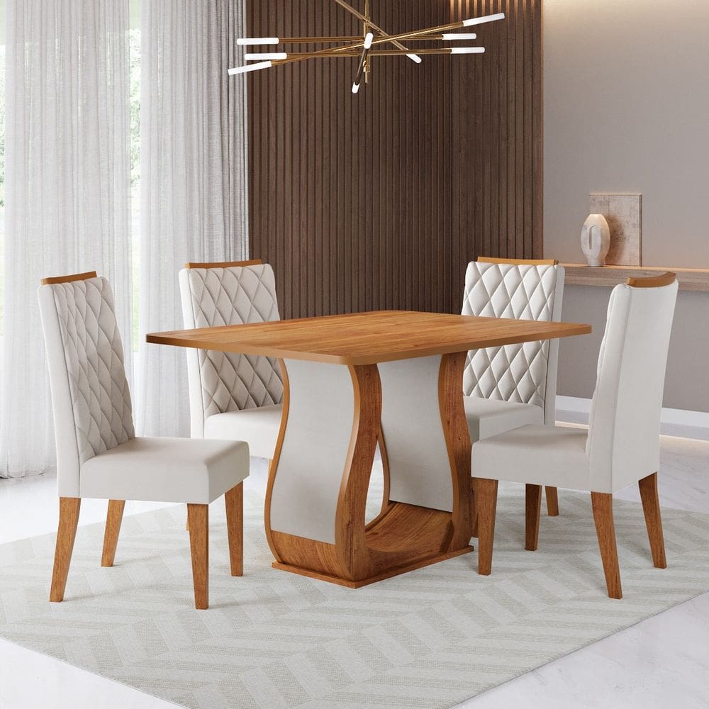 Conjunto Sala de Jantar Serenata Mesa 120x80cm e 4 Cadeiras Iza Cobre/Bege - Casa Giulia