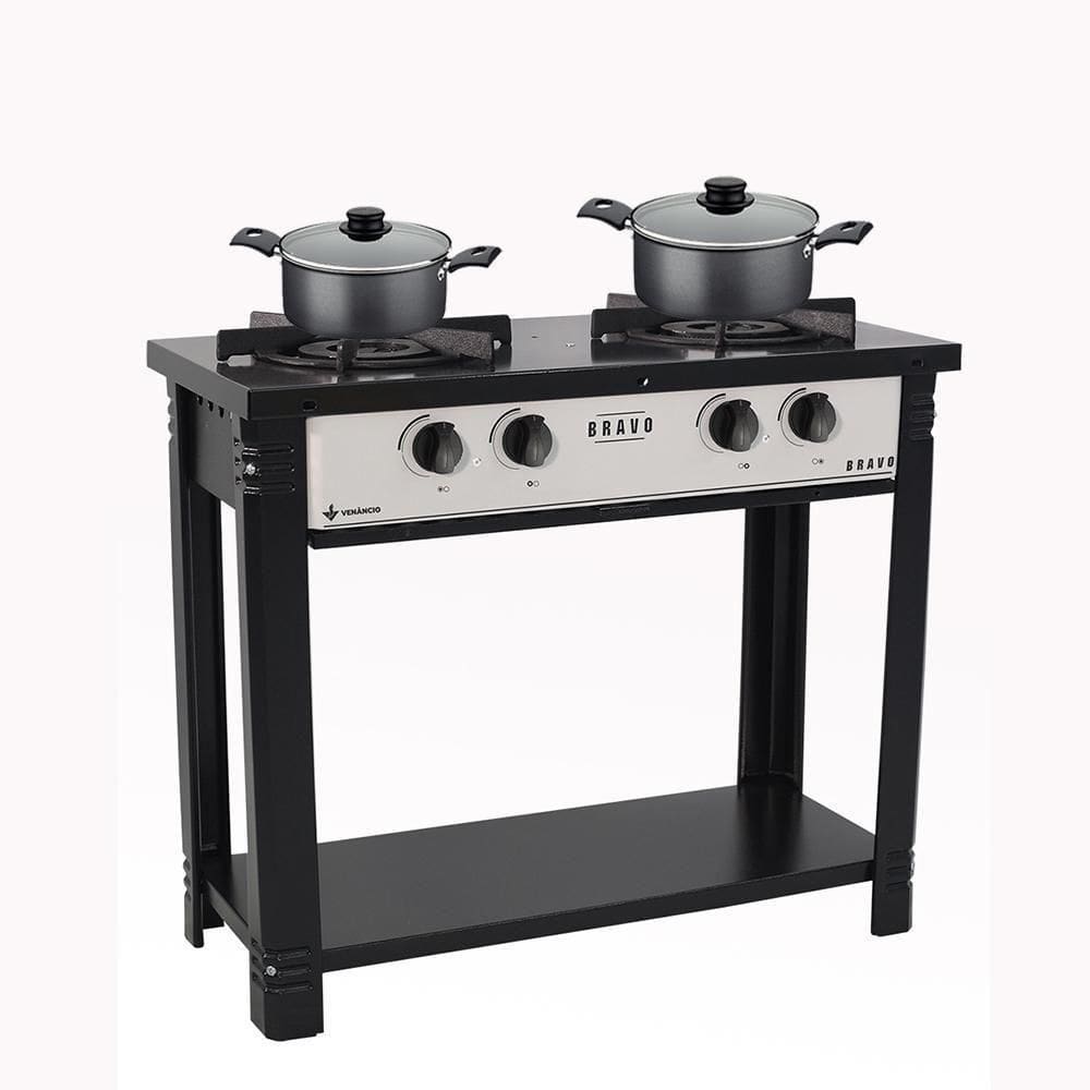 Fogão Industrial 2 Bocas Bravo Cinza Venâncio + 2 Caçarolas Tramontina Turim