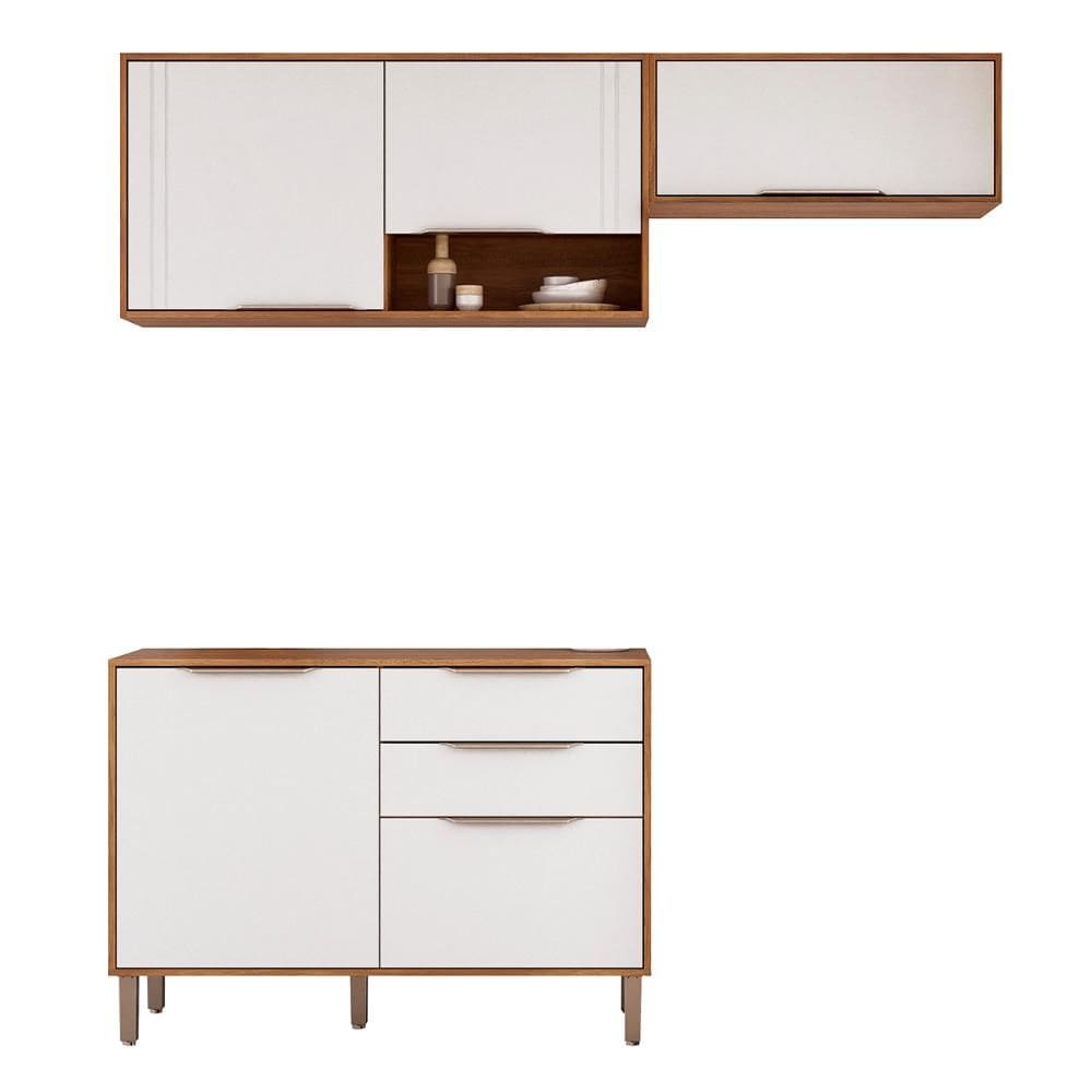 Kit Armário Aéreo Cozinha Compacta Áurea 200cm e Balcão