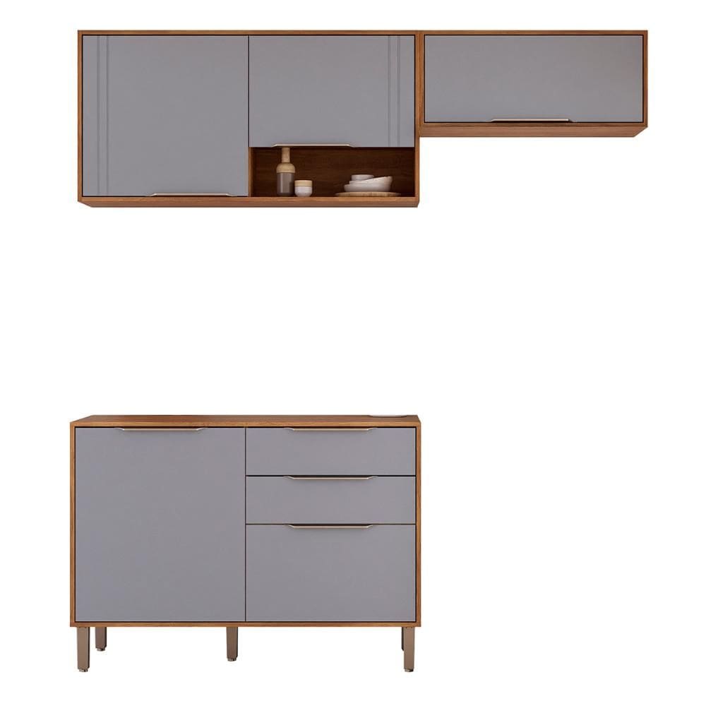 Kit Armário Aéreo Cozinha Compacta Áurea 200cm e Balcão