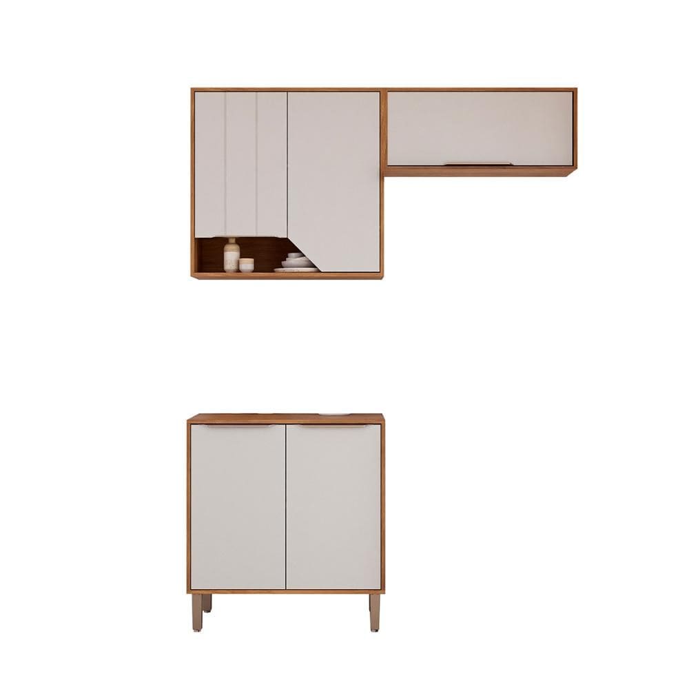 Kit Armário Cozinha Compacta Celeste 160cm 5 Portas e Balcão