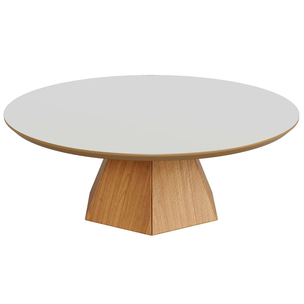 Mesa de Centro Para Sala de Estar Redonda 90cm Seul D03 Off White Freijó - Lyam Decor