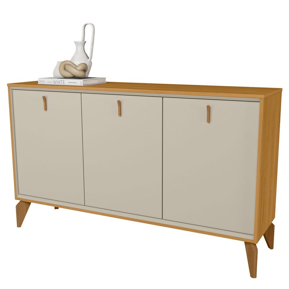 Aparador Buffet Para Sala de Jantar 3 Portas 136cm Urias L05 Tauari Off White Fosco - Lyam Decor