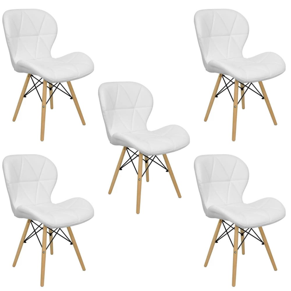 Kit 5 Cadeiras Estofada Eiffel Slim Wood Pés de Madeira Branco