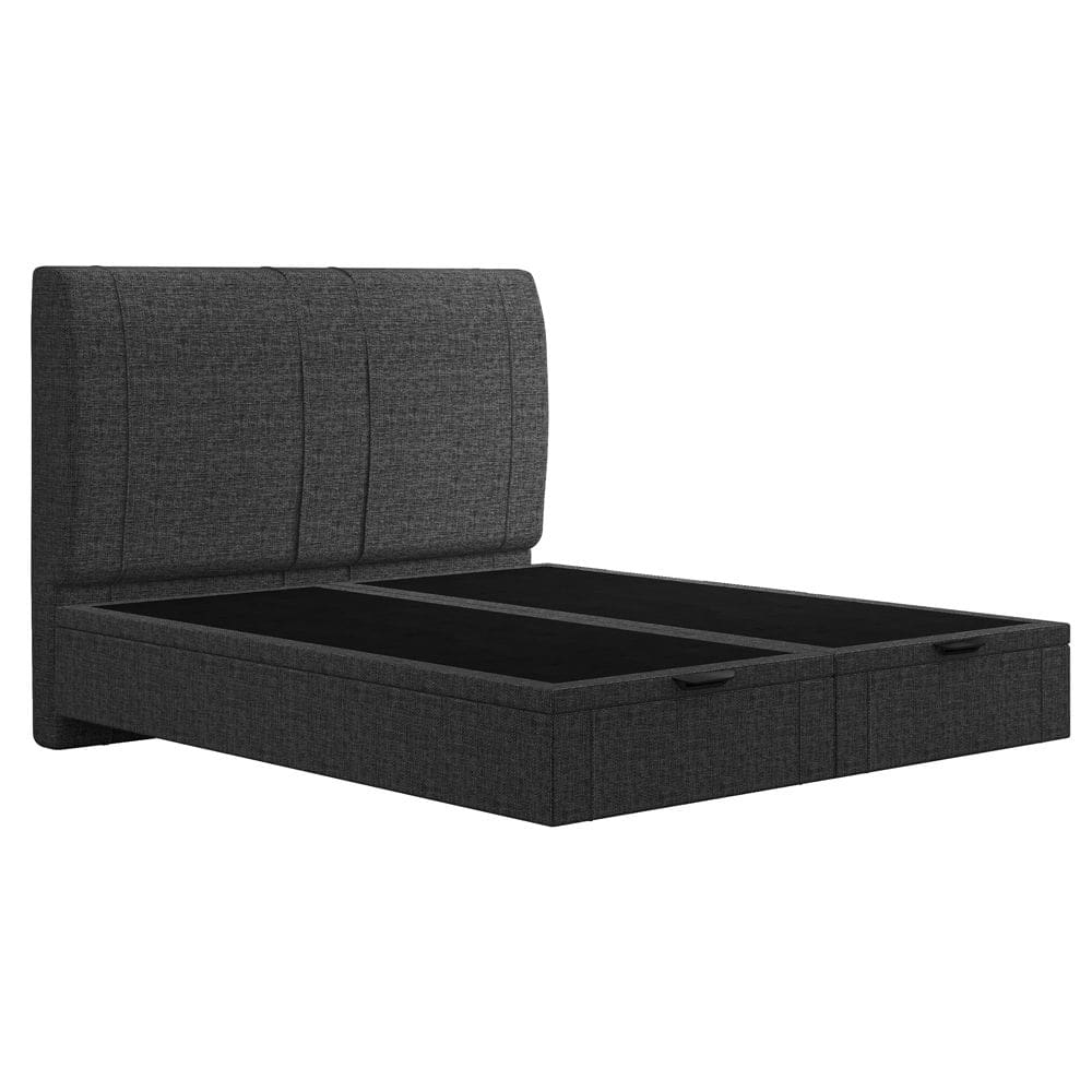 Cama Queen Baú Flutuante Com Cabeceira 160cm Spazio S04 Linho Preto - Lyam Decor