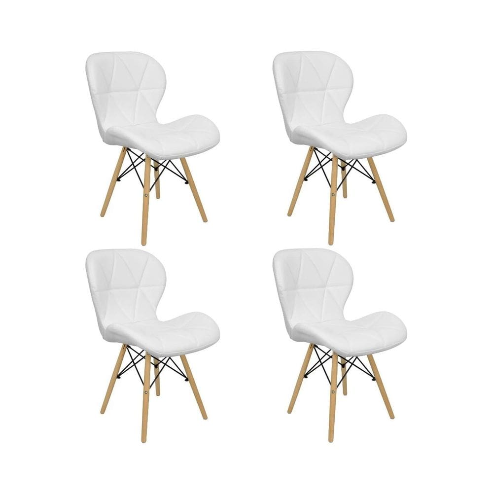 Kit 4 Cadeiras Estofada Eiffel Slim Wood Pés de Madeira Branco