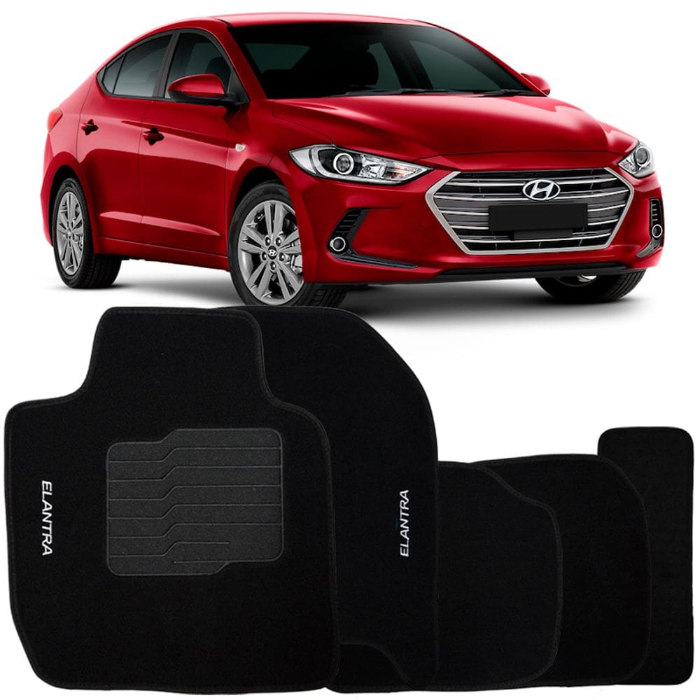 Jogo de Tapete Automotivo Carpete Elantra 2010 à 2018 Soft Logo Bordado 5 Peças