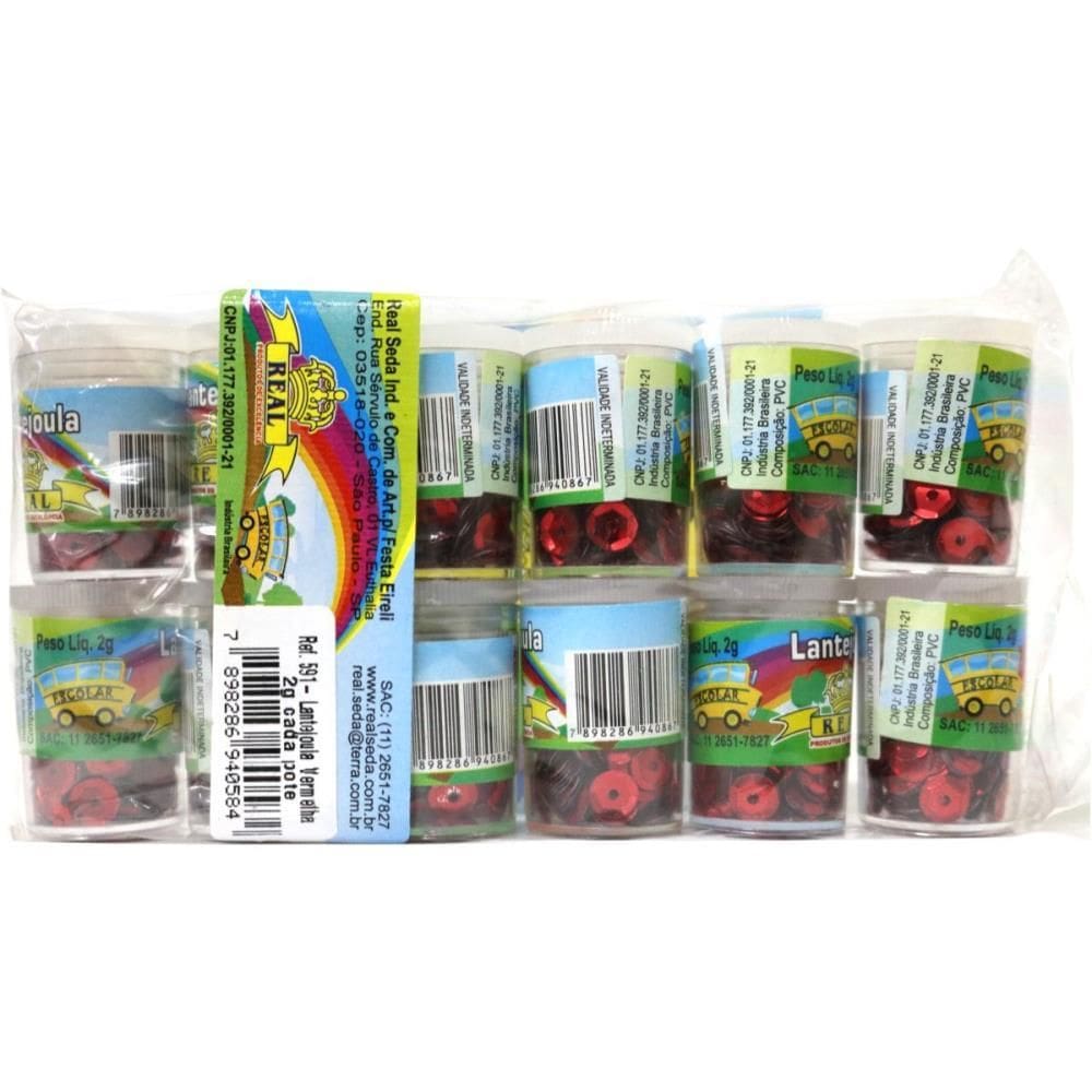 Lantejoula Metalizada 12 Potes 2g. N.06 Vermelha - Real Seda