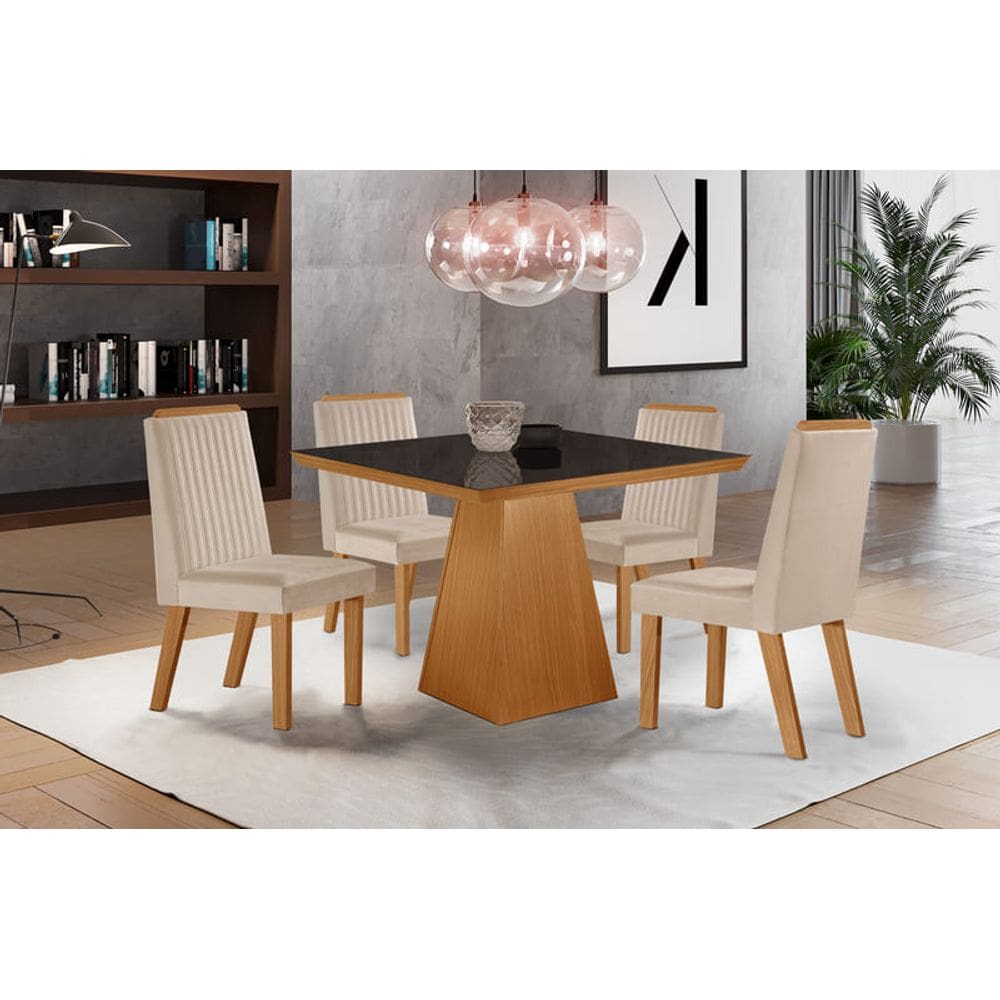 Sala de Jantar Quadrada Completa com 4 Cadeiras 0,90x0,90m - Prada - LJ Móveis