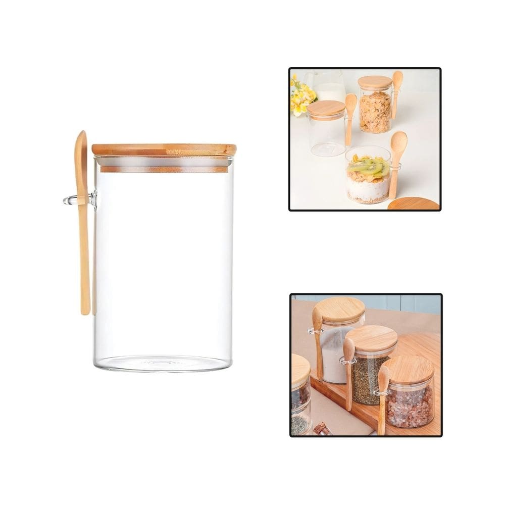 Pote Hermético Vidro Redondo 550ml Tampa Bambu