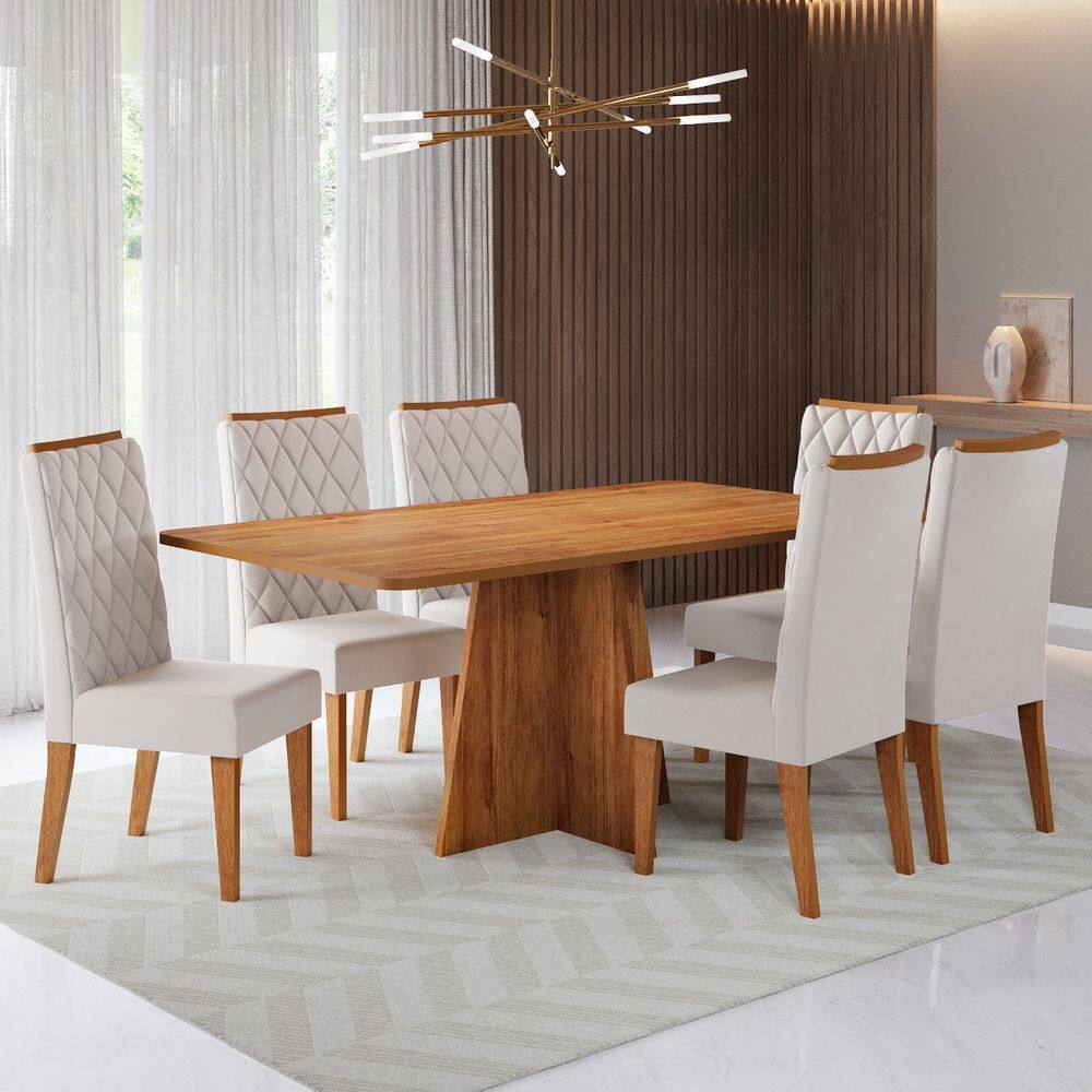 Conjunto Sala de Jantar Talento Mesa 160x80cm e 6 Cadeiras Iza Cobre/Bege - Casa Giulia