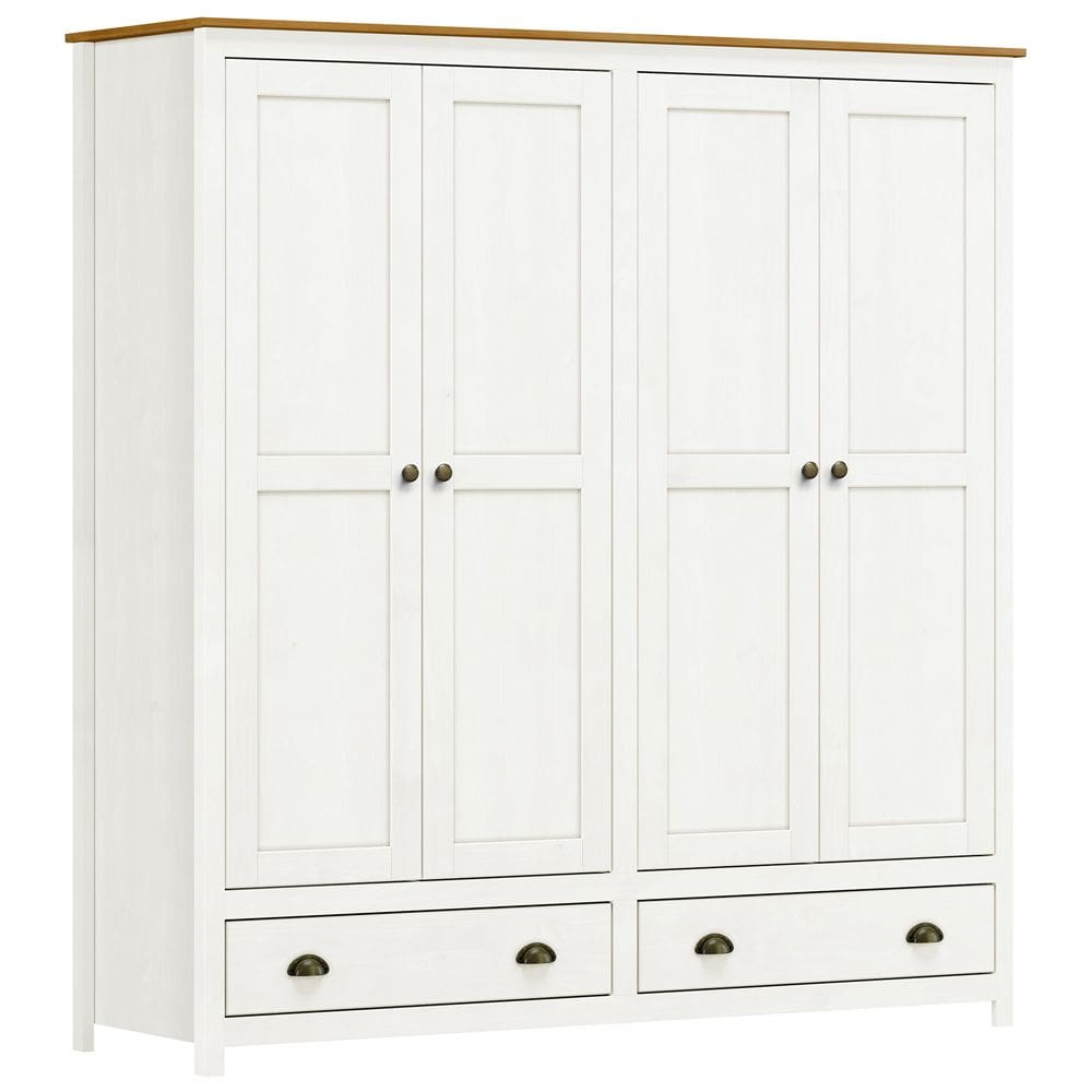 Guarda Roupa Casal 4 Portas 2 Gavetas Madeira Maciça Mazzaro F06 Branco Freijó - Lyam Decor