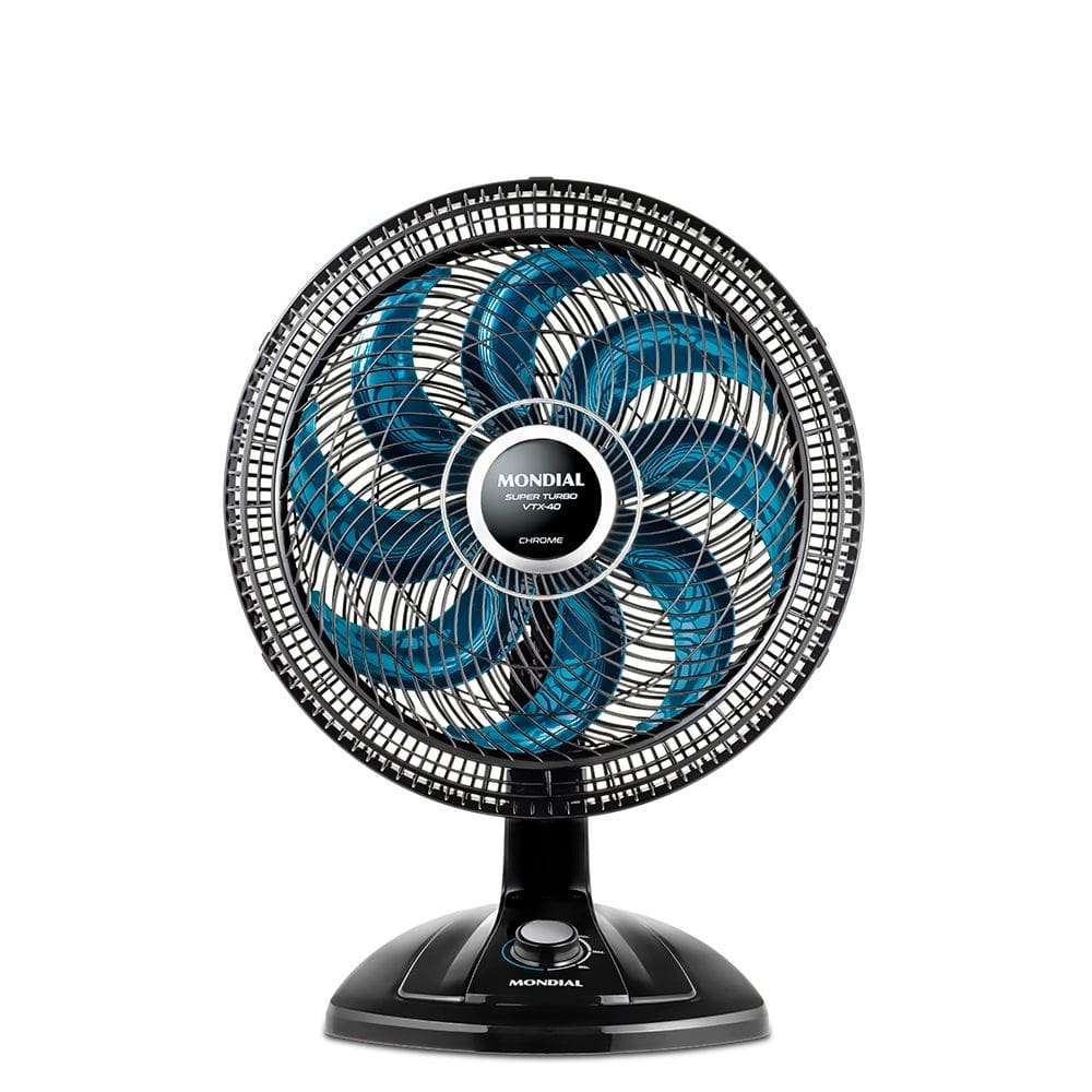 Ventilador de Mesa Mondial Super Turbo 8 Pás 40cm 140W Preto/Azul 127V - VTX-40-CHROME