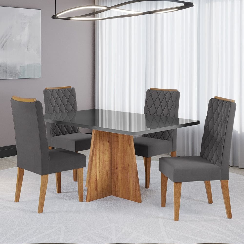 Conjunto Sala de Jantar Talento Mesa 120x80cm e 4 Cadeiras Iza Cobre/Cinza/Grafite - Casa Giulia