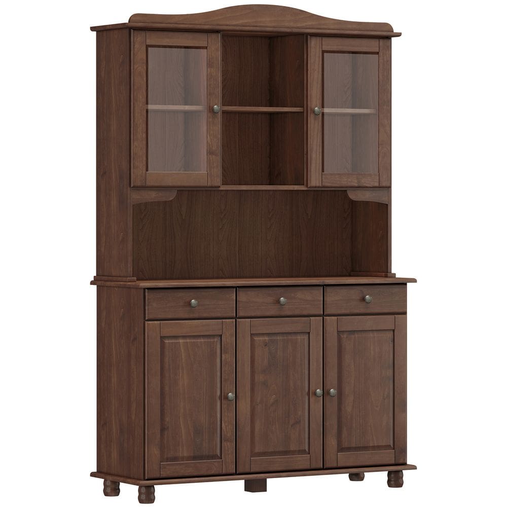 Armário de Cozinha Rústico Com Cristaleira 5 Portas 3 Gavetas Lazuli F06 Café - Lyam Decor