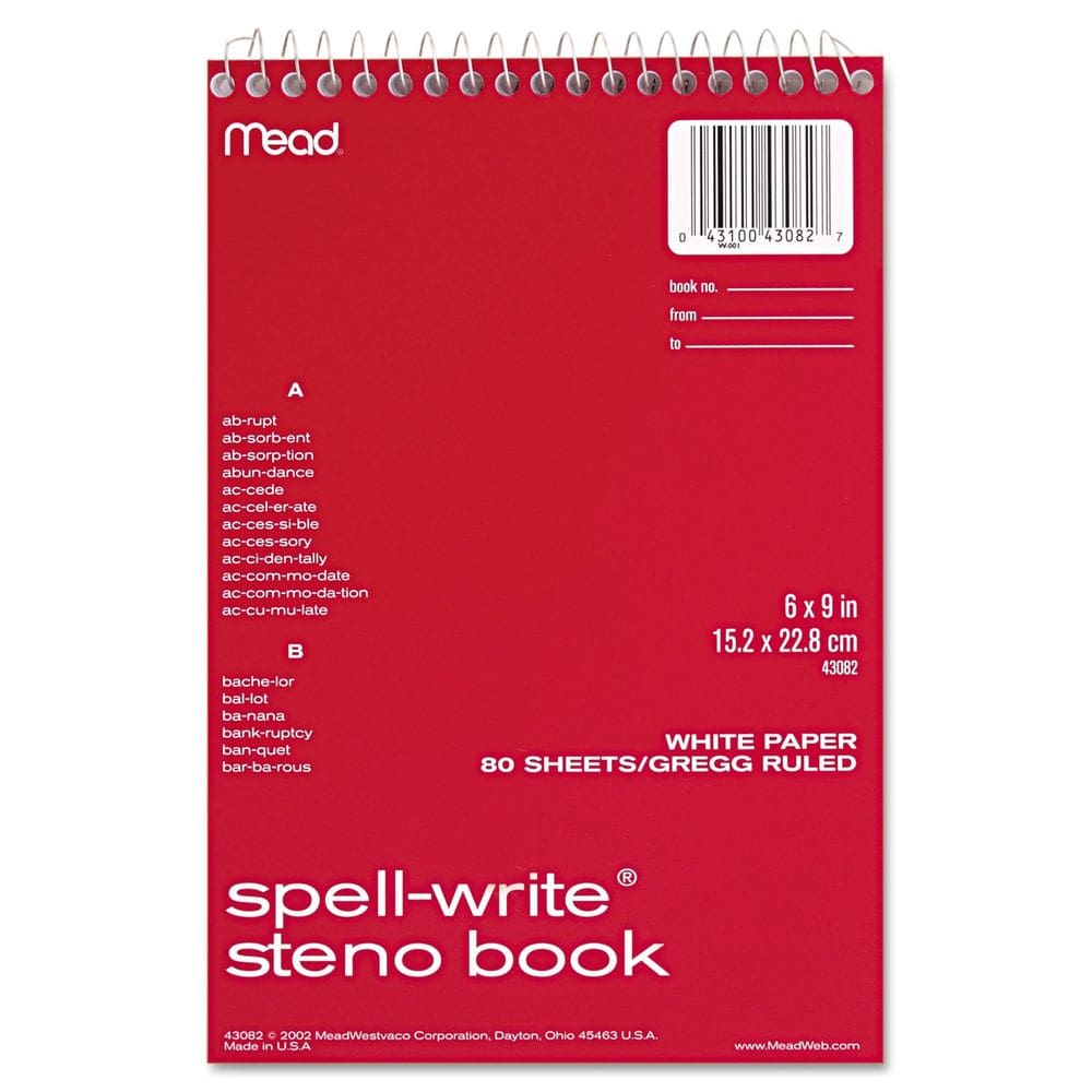Steno Book Mead Spell-Write Gregg Rule 6x9” 80 folhas