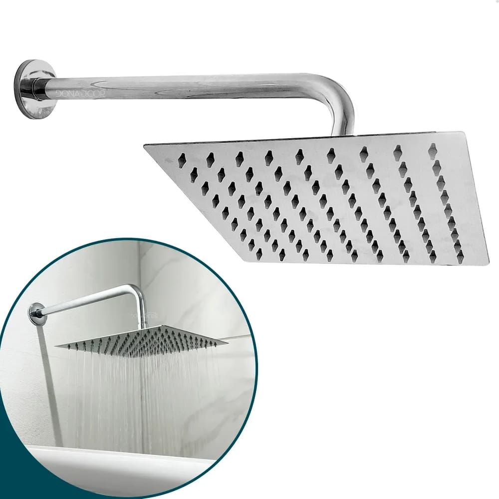 Ducha Fria Quadrada Aço Inox Escovado Chuveiro Banheiro Piscina
