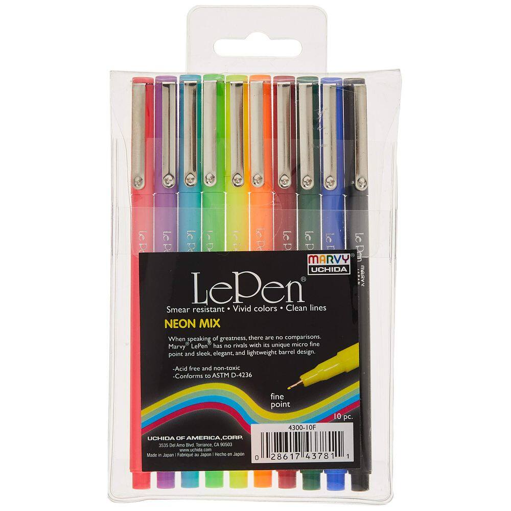 Conjunto de canetas Marvy Uchida 4300-10F Le Neon 10 peças