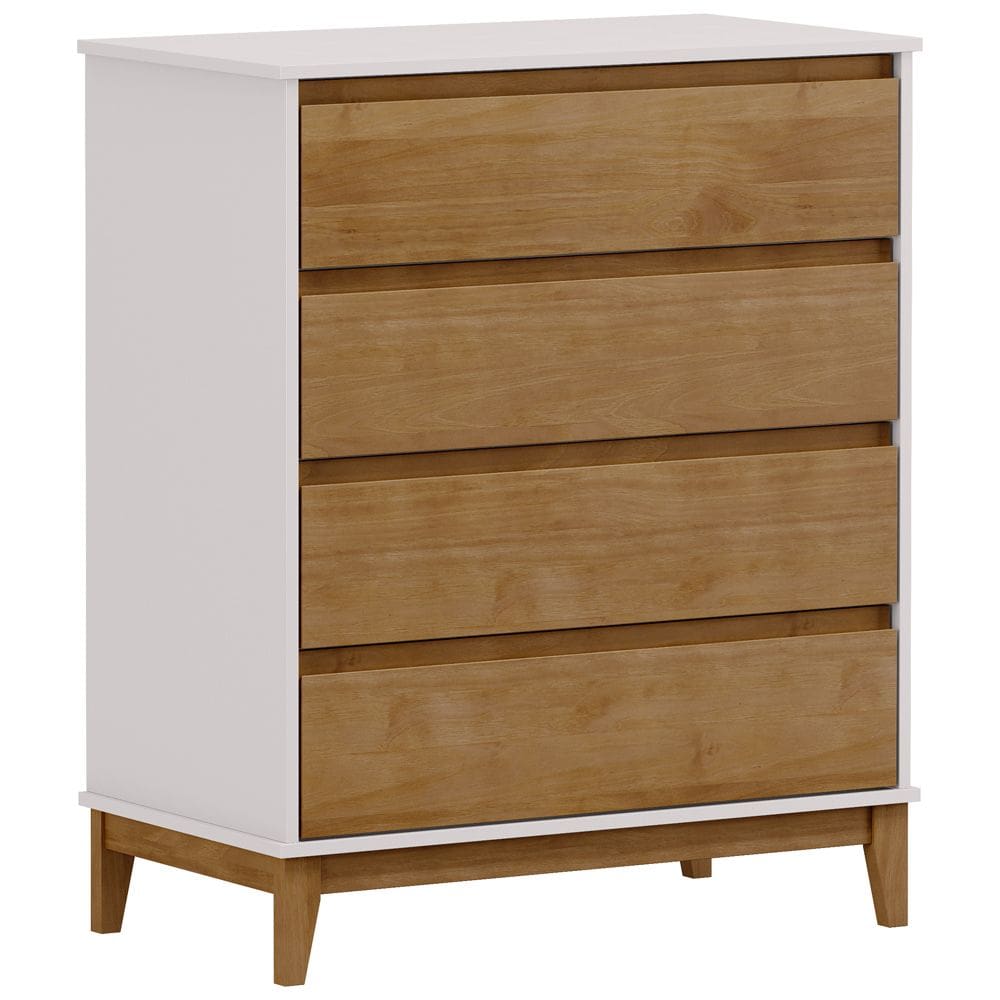 Cômoda Para Quarto Closet 4 Gavetas Pés Retrô Cintra F06 Off White Freijó - Lyam Decor