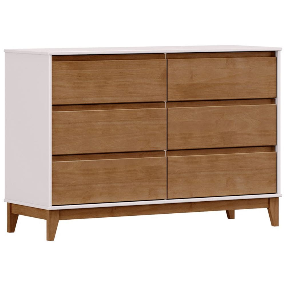 Cômoda Para Quarto Closet 6 Gavetas Pés Retrô Cintra F06 Off White Freijó - Lyam Decor