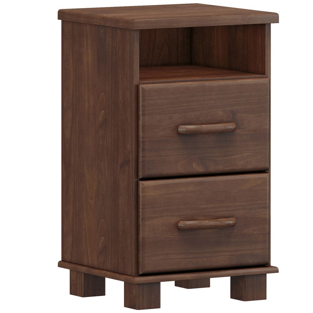 Mesa de Cabeceira 2 Gavetas Madeira Maciça Zahav F06 Café - Lyam Decor