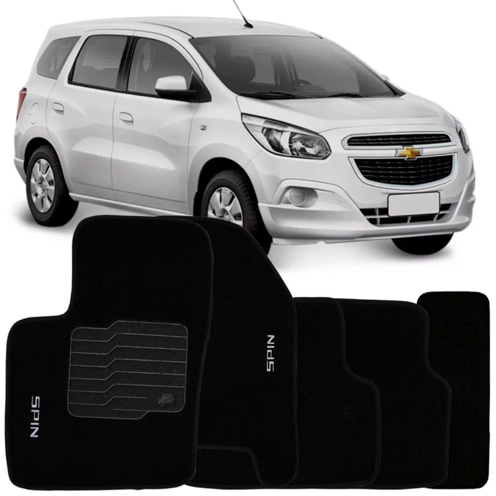 Jogo de Tapete Automotivo Carpete Chevrolet Gm Spin 2012 à 2018 Soft Logo Bordado 5 Peças