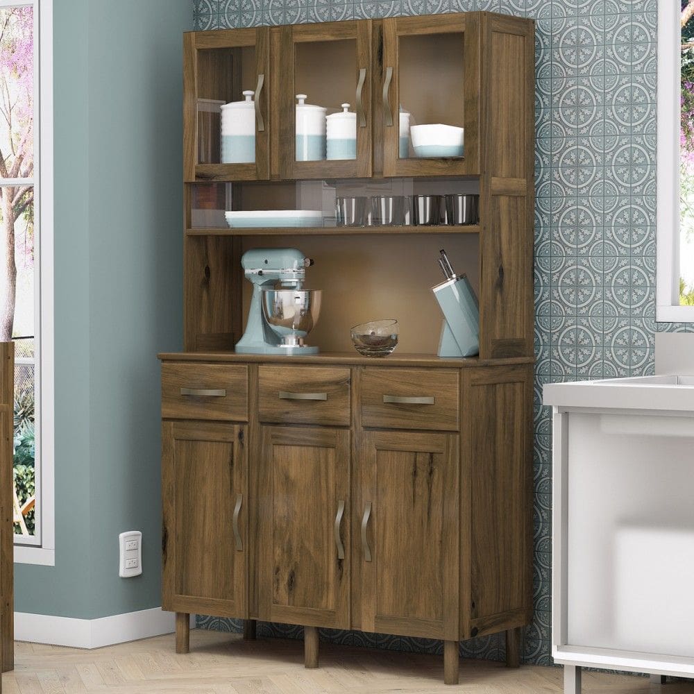 Armário para Cozinha Splendor 6 Portas 3 Gavetas Madeira Maciça Mogano - Pnr Móveis