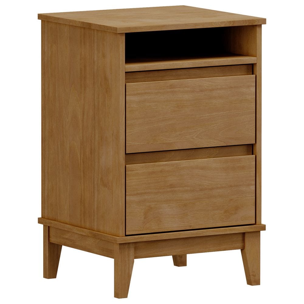 Mesa de Cabeceira 2 Gavetas Pés Retrô Madeira Maciça Cintra F06 Freijó - Lyam Decor