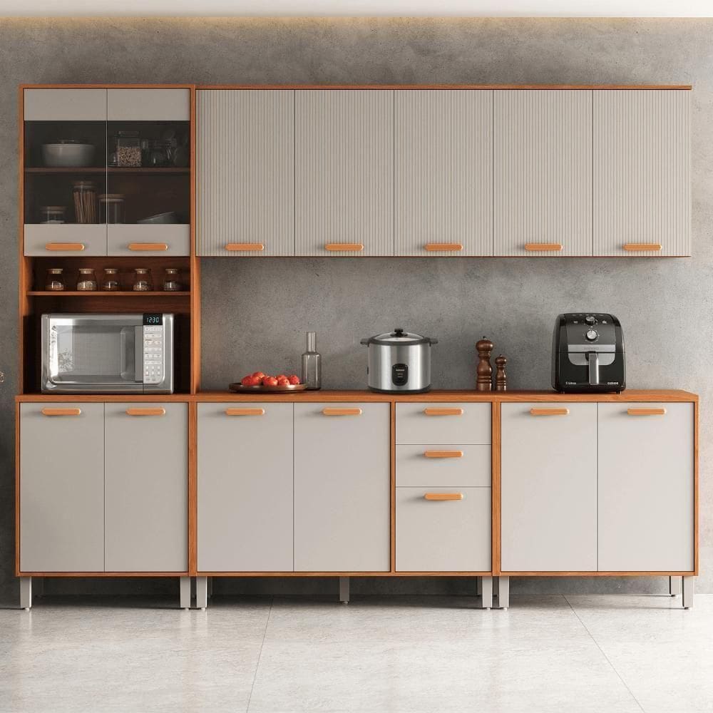Cozinha Completa Itatiaia 270cm Em Madeira Mdp Cinamomo Fendi Itafriz